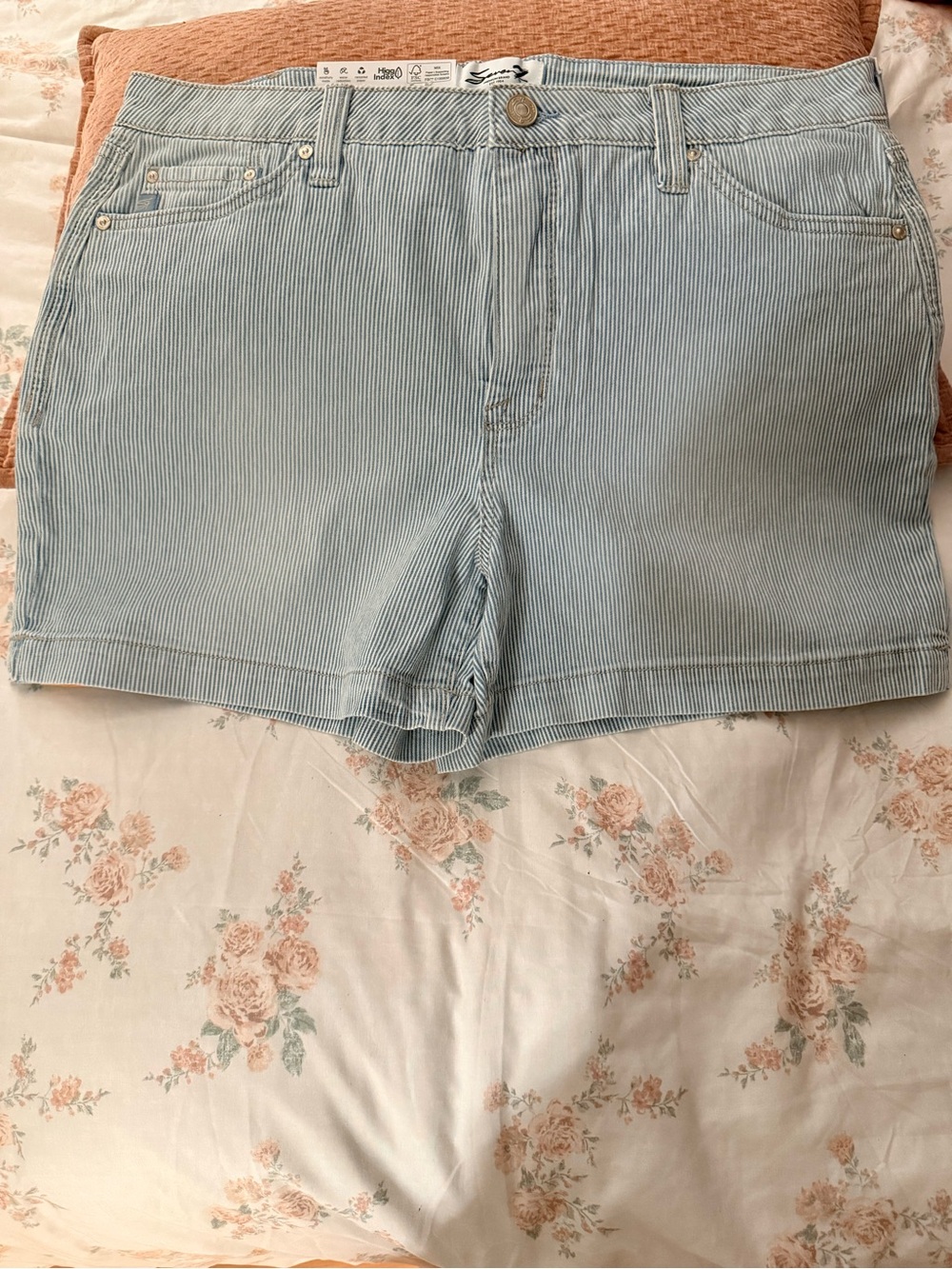 Seven7 Light Blue Pinstriped Denim Shorts